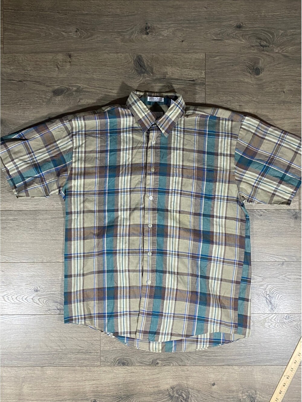 Vintage Haband Men's L Plaid Short Sleeve Button Up Shirt Korea 80s 90s